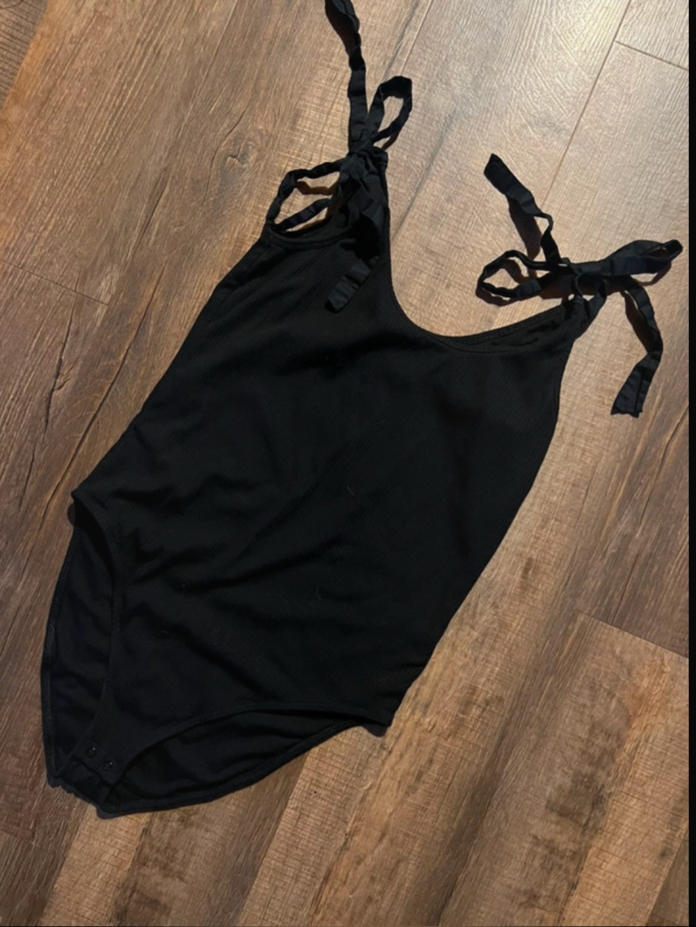 Old Navy Black Ribbed Tie-Strap Bodysuit